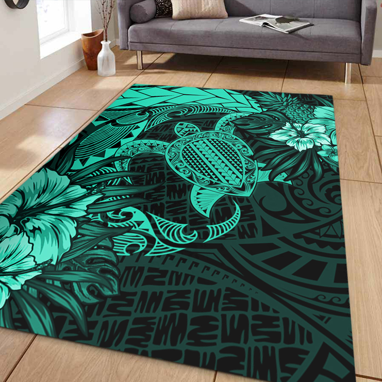 Hawaii Area Rug Hawaii Polynesian Turtle Tropical Patina Green