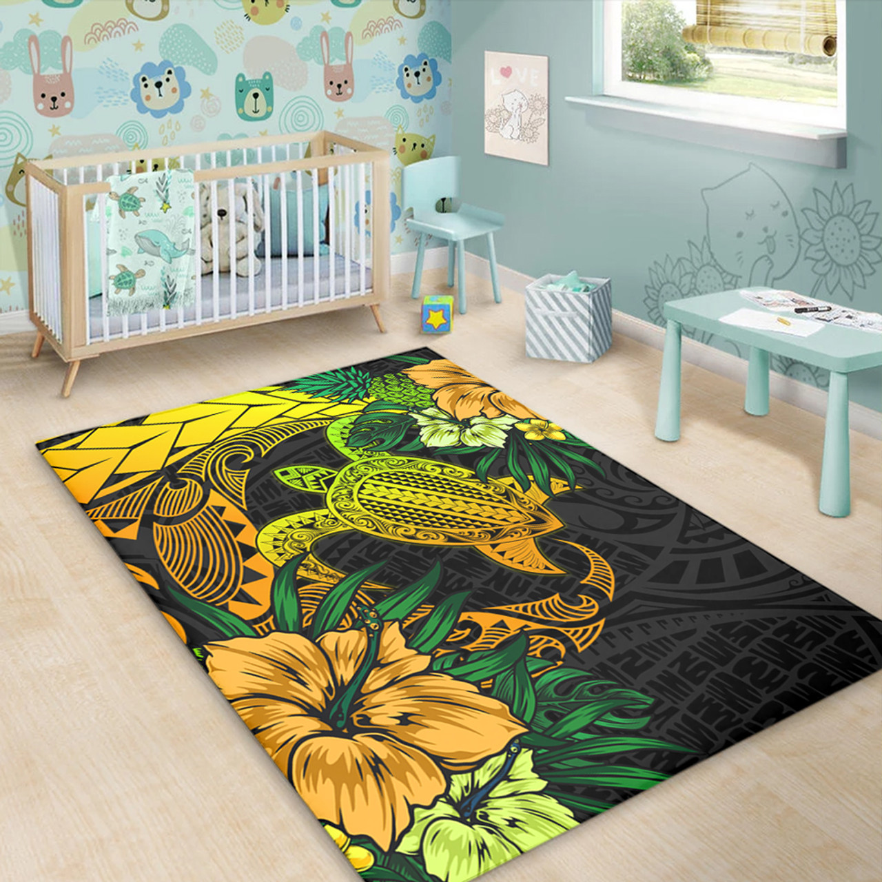 Hawaii Area Rug Hawaii Polynesian Turtle Tropical Gardient Yellow