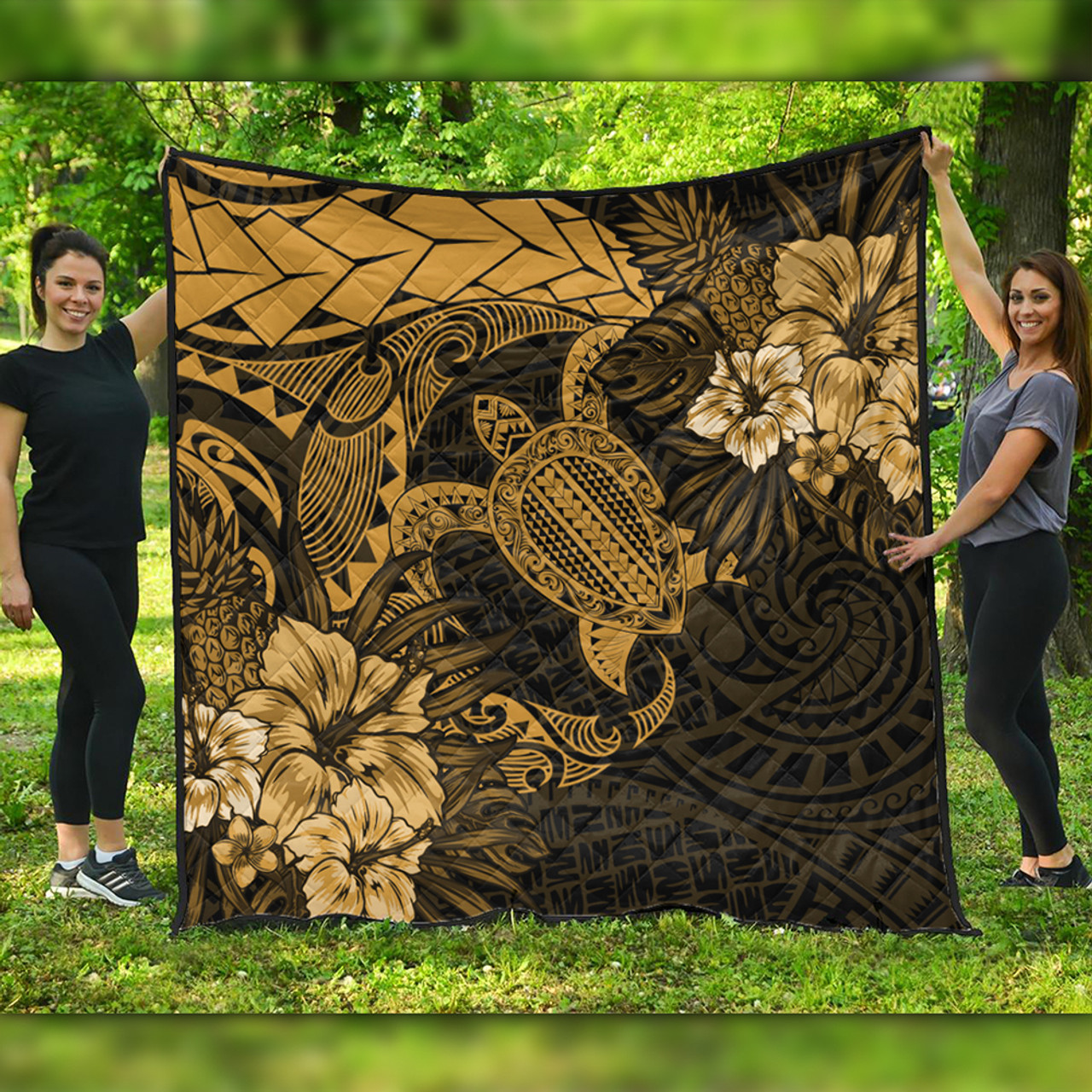 Hawaii Premium Quilt Hawaii Polynesian Turtle Tropical Golden