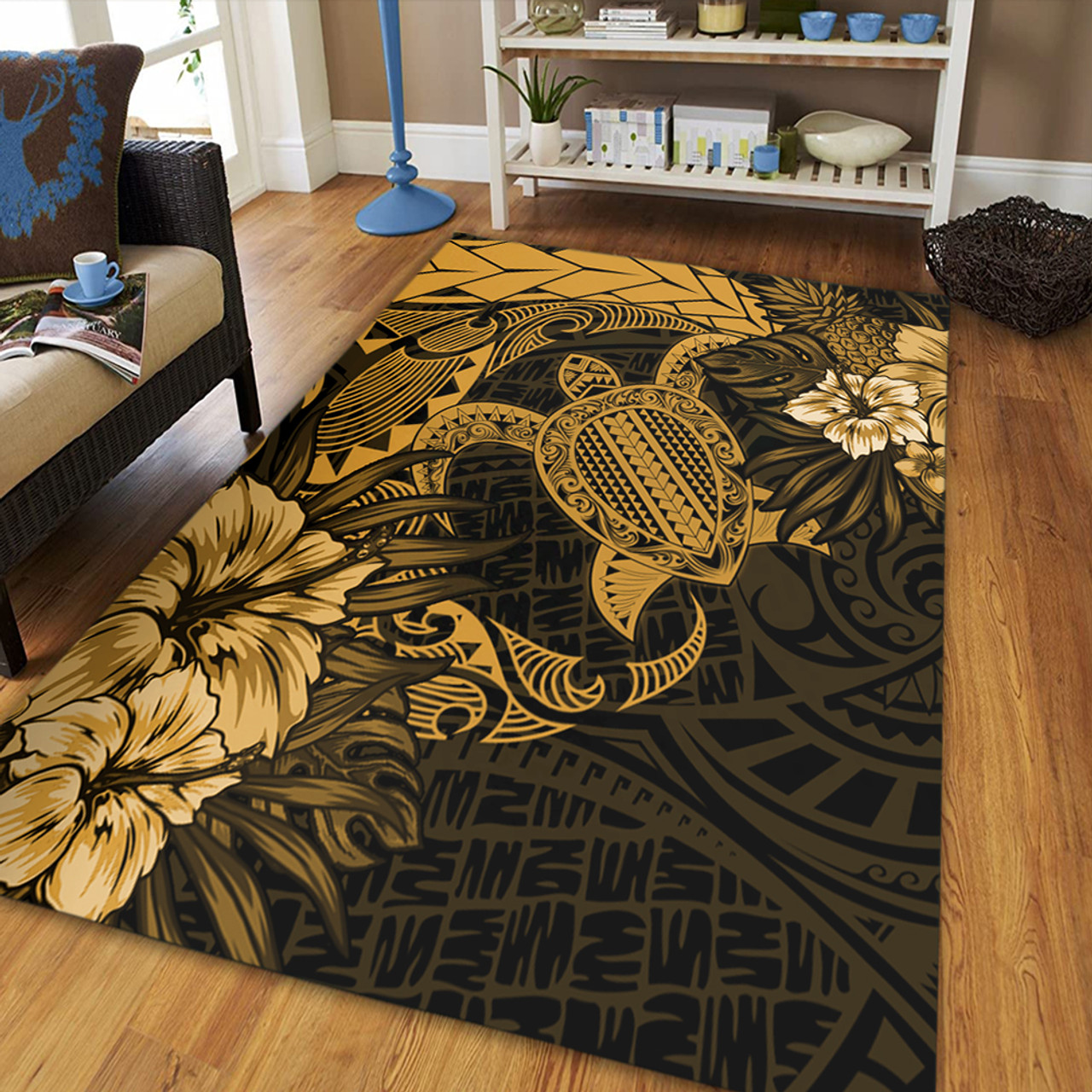 Hawaii Area Rug Hawaii Polynesian Turtle Tropical Golden