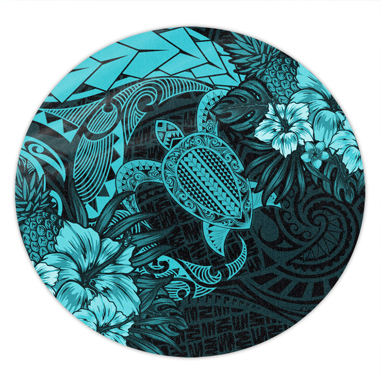 Hawaii Round Rug Hawaii Polynesian Turtle Tropical Turquoise