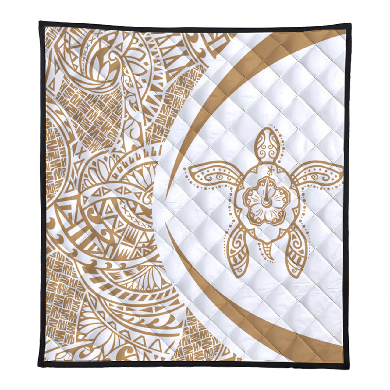 Hawaii Premium Quilt Turtle Hibiscus Lauhala White Gold Circle