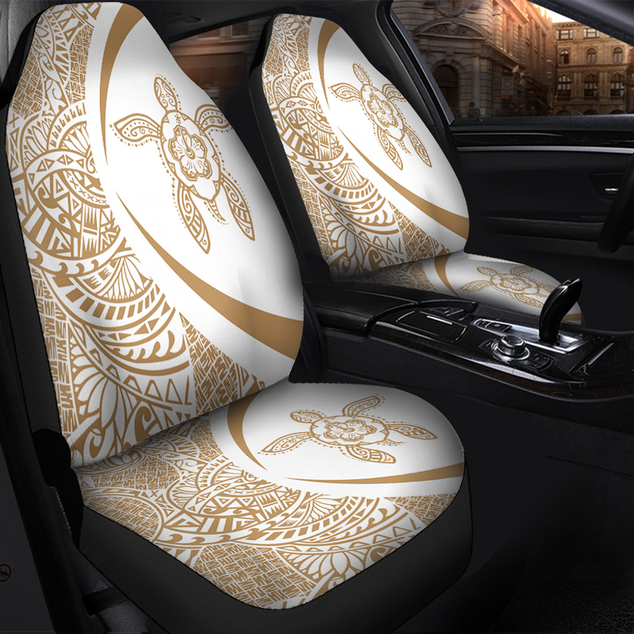 Hawaii Car Seat Covers Turtle Hibiscus Lauhala White Gold Circle