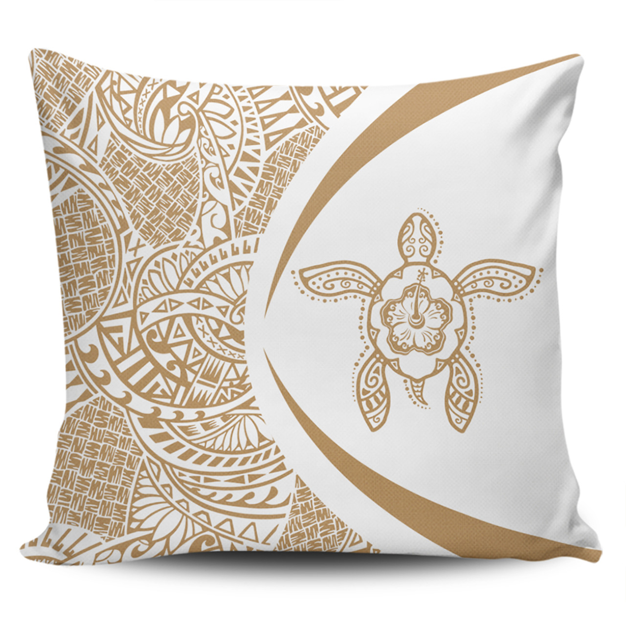 Hawaii Pillow Cover Turtle Hibiscus Lauhala White Gold Circle