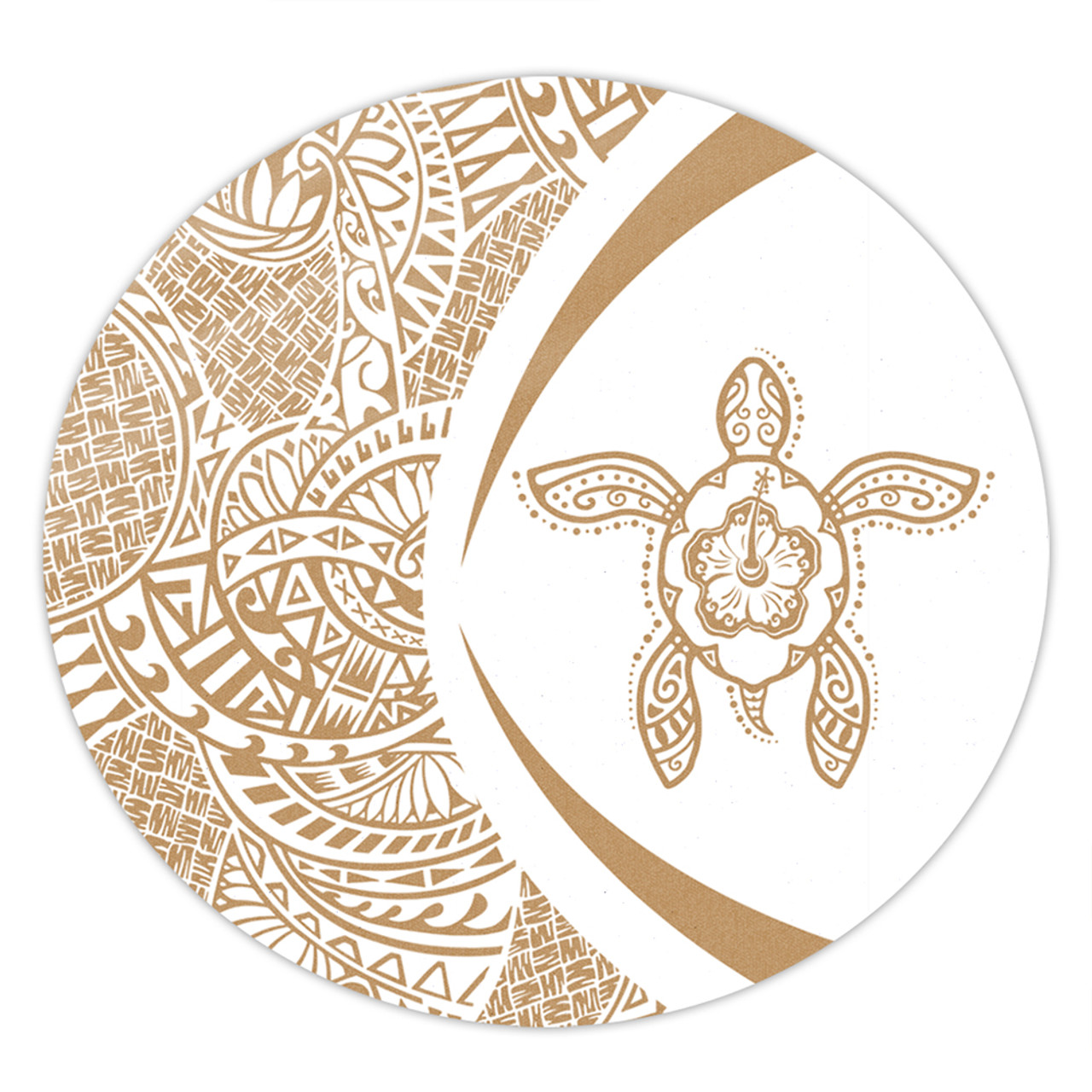 Hawaii Round Rug Turtle Hibiscus Lauhala White Gold Circle