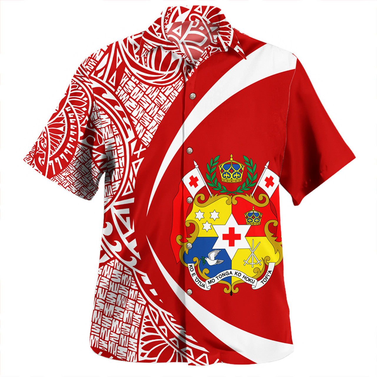 Tonga Hawaiian Shirt Coat Of Arm Lauhala Circle