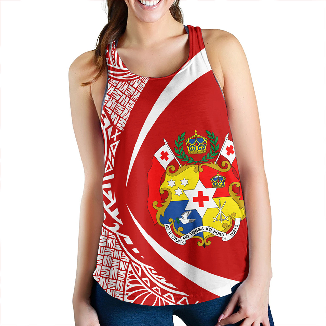 Tonga Women Tank Coat Of Arm Lauhala Circle