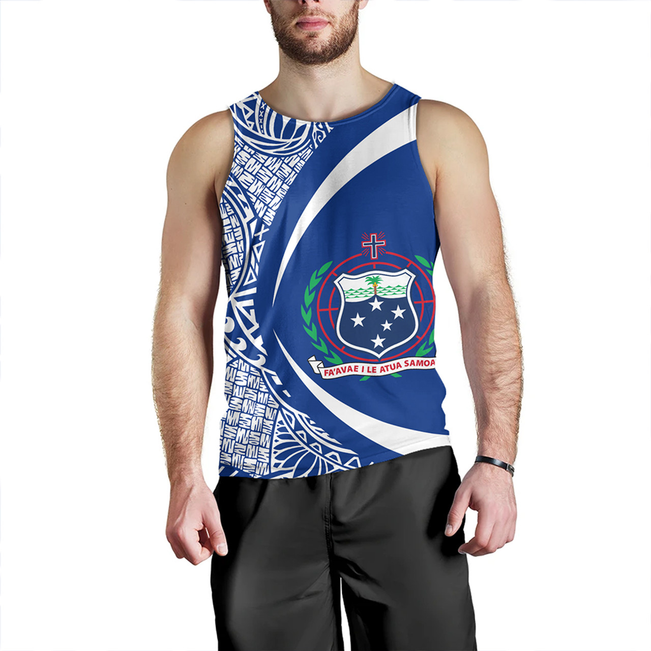 Samoa Tank Top Coat Of Arm Lauhala Rugby Circle