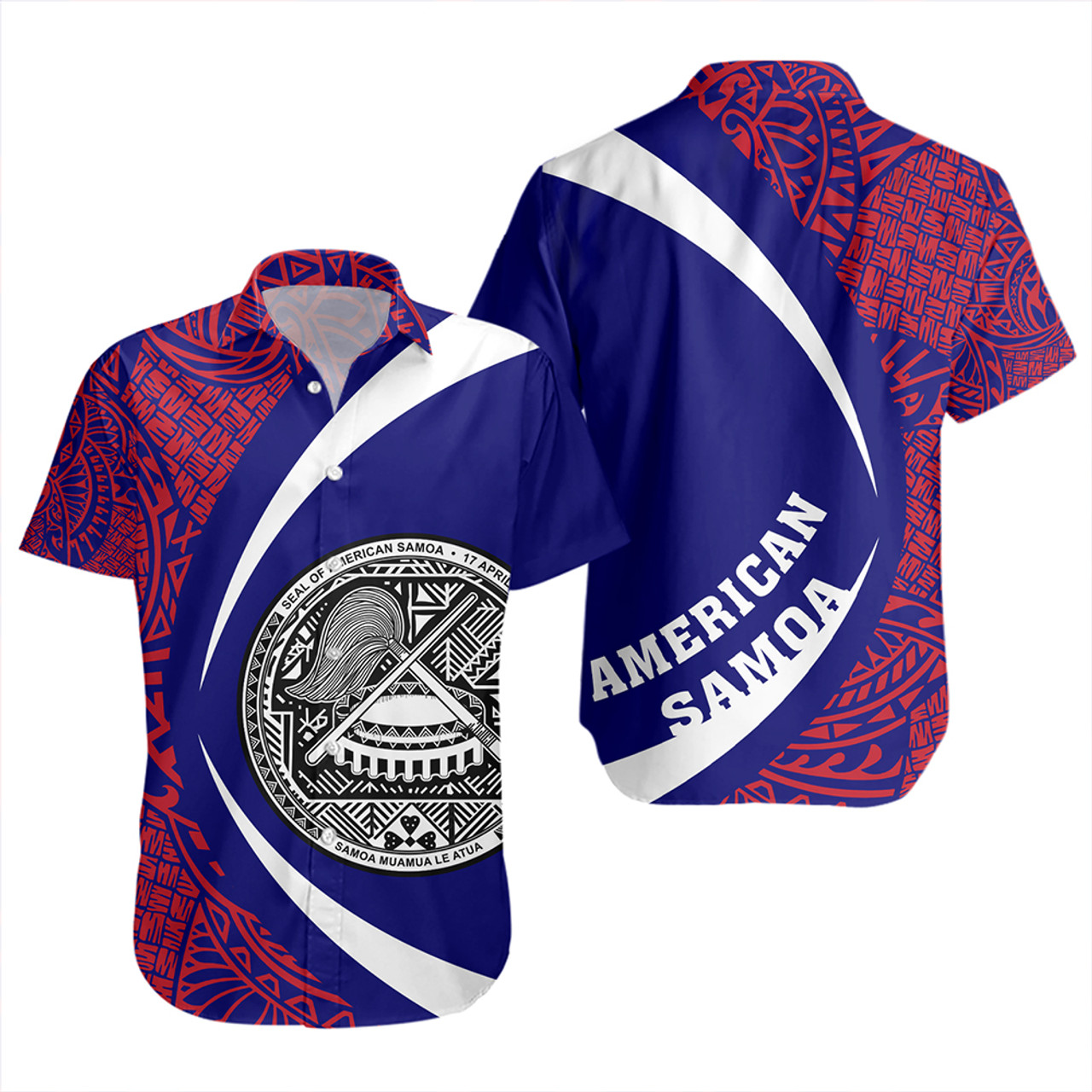 Samoa Short Sleeve Shirt American Samoa Coat Of Arm Lauhala Circle