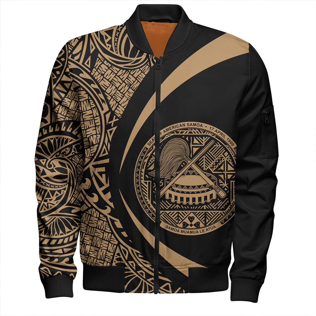 Samoa Bomber Jacket American Samoa Coat Of Arm Lauhala Gold Circle