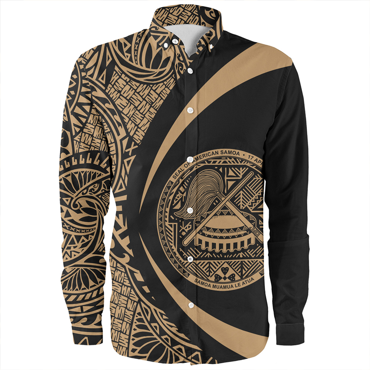 Samoa Long Sleeve Shirt American Samoa Coat Of Arm Lauhala Gold Circle