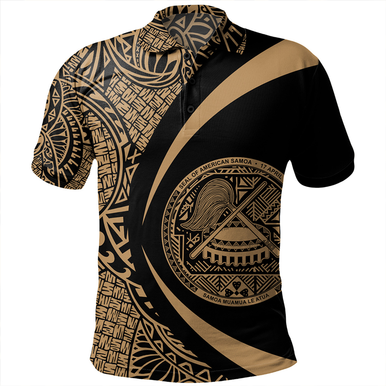 Samoa Polo Shirt American Samoa Coat Of Arm Lauhala Gold Circle