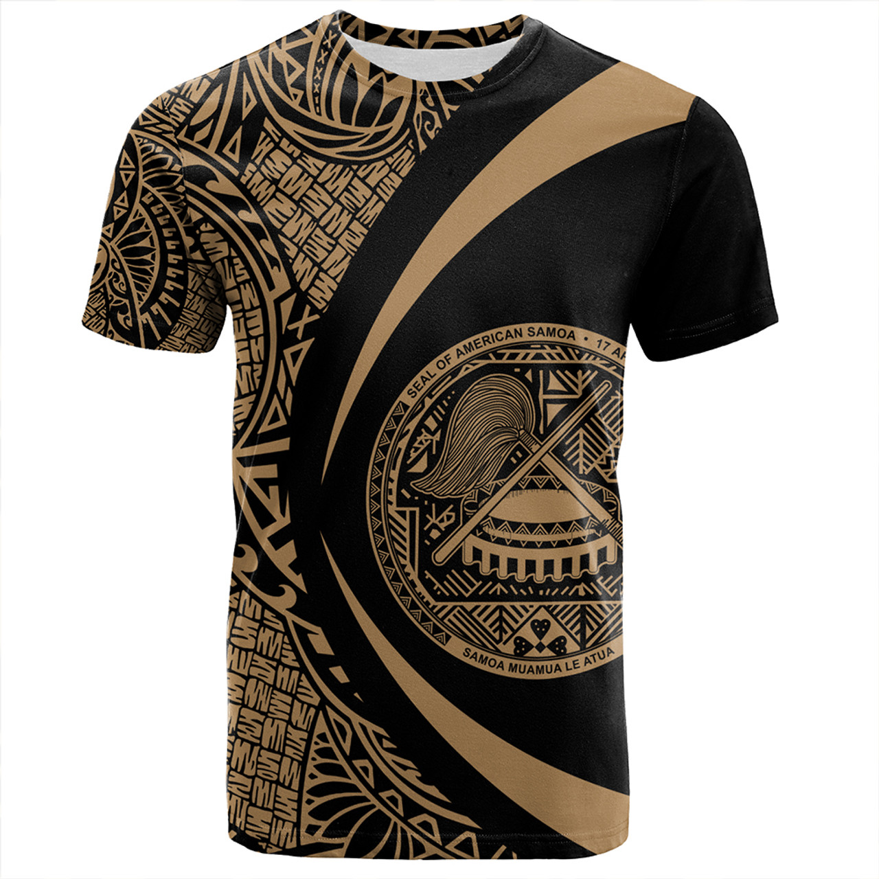 Samoa T-Shirt American Samoa Coat Of Arm Lauhala Gold Circle