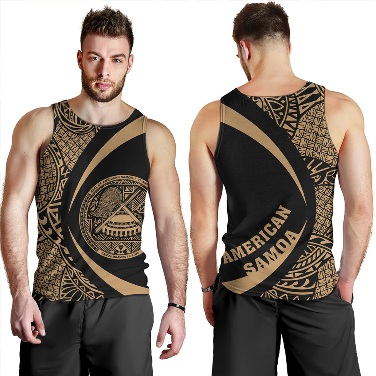 Samoa Tank Top American Samoa Coat Of Arm Lauhala Gold Circle