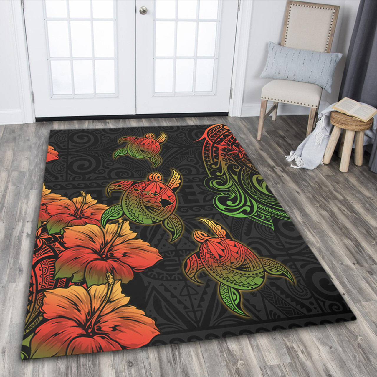 Hawaii Area Rug Hawaii Turtle Map Style Drawing Polynesian