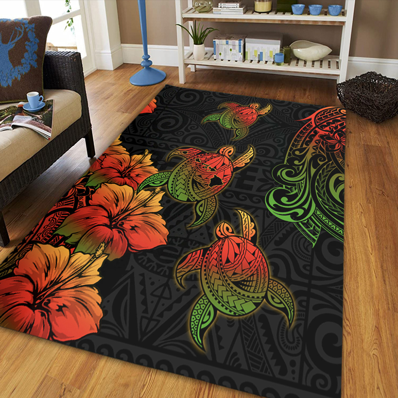 Hawaii Area Rug Hawaii Turtle Map Style Drawing Polynesian