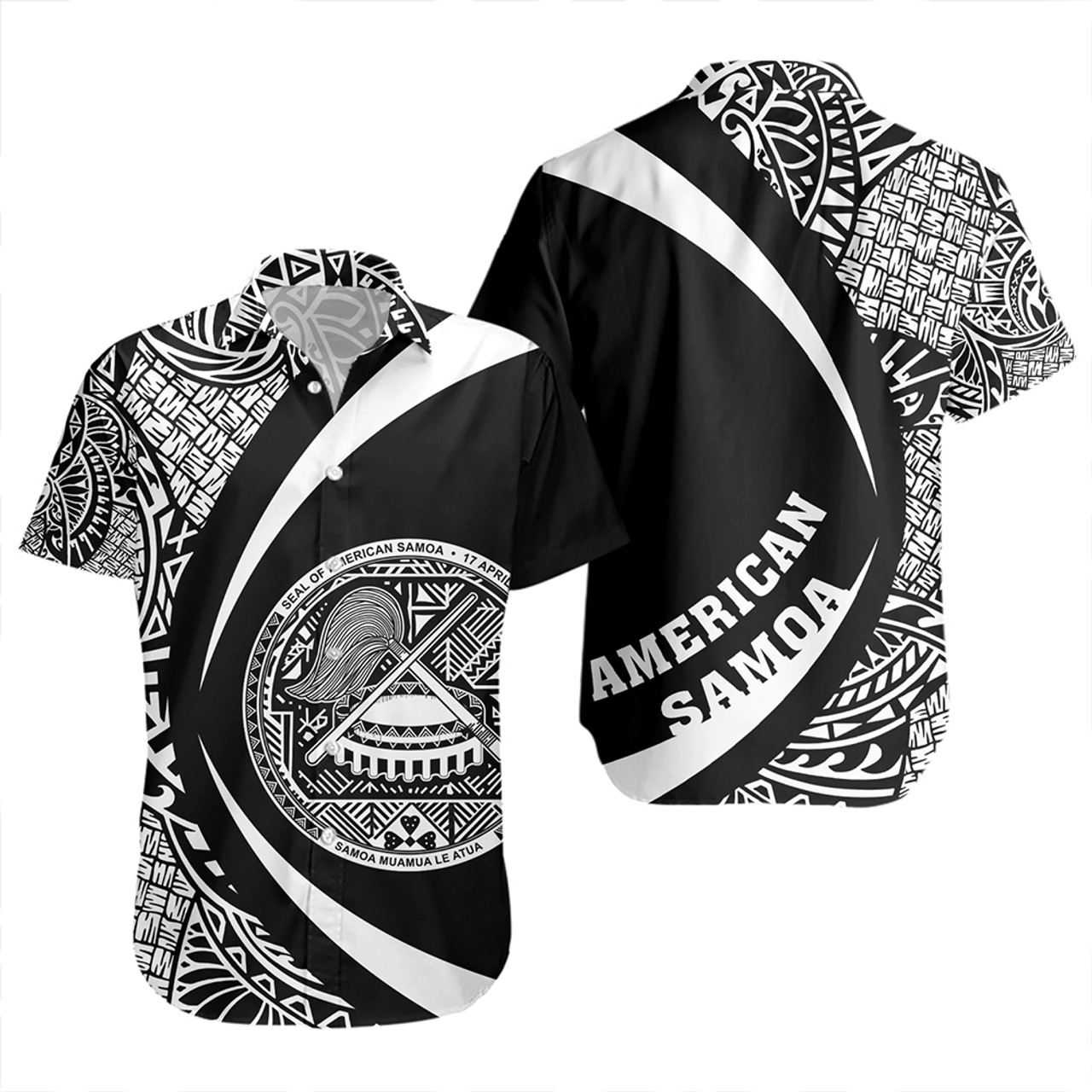 Samoa Short Sleeve Shirt American Samoa Coat Of Arm Lauhala White Circle