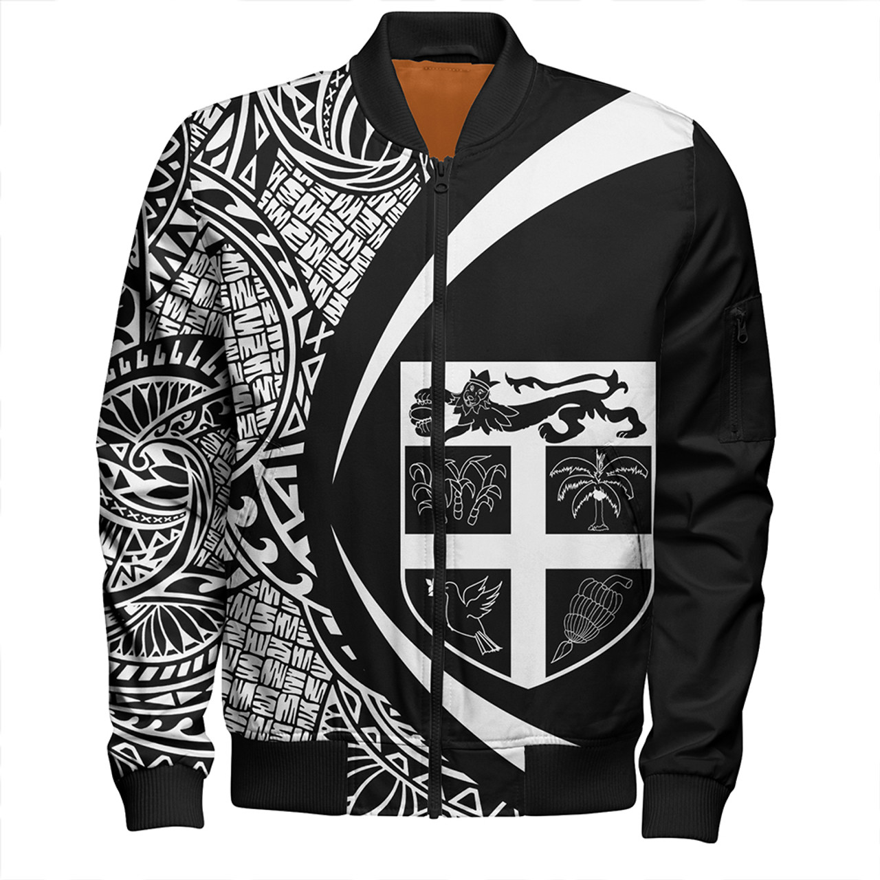 Fiji Bomber Jacket Coat Of Arm Lauhala White Circle