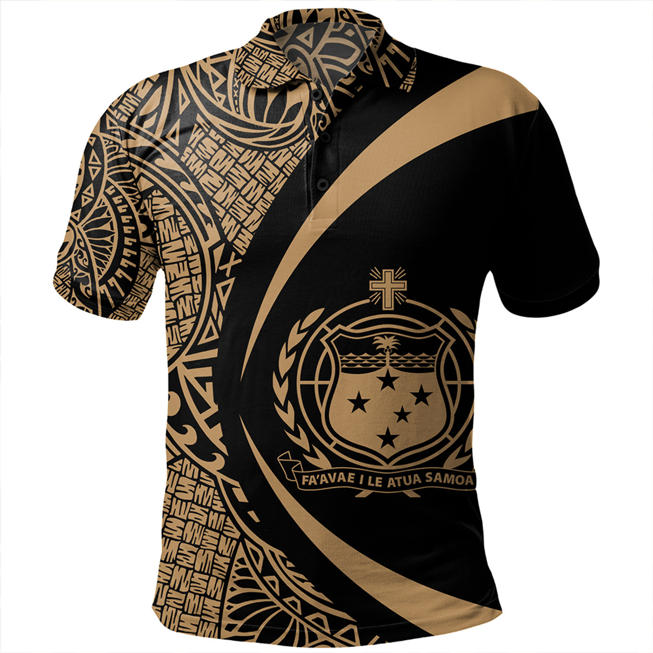 Samoa Polo Shirt Coat Of Arm Lauhala Gold Circle