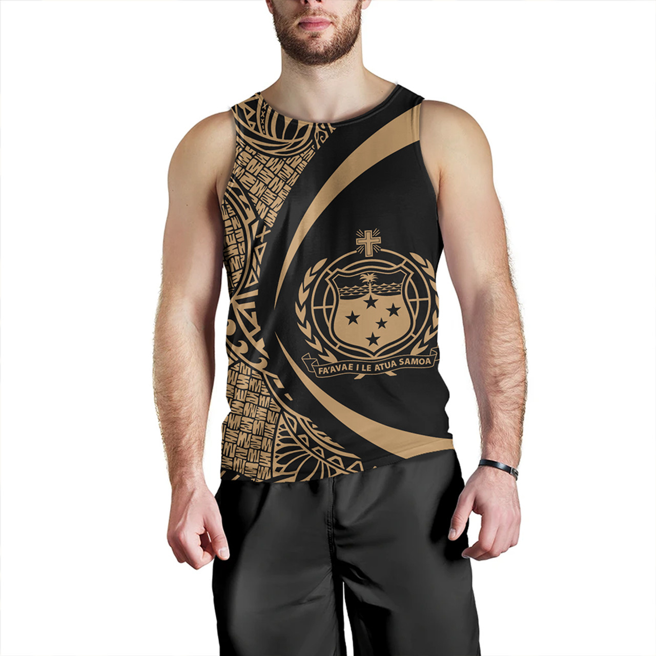 Samoa Tank Top Coat Of Arm Lauhala Gold Circle