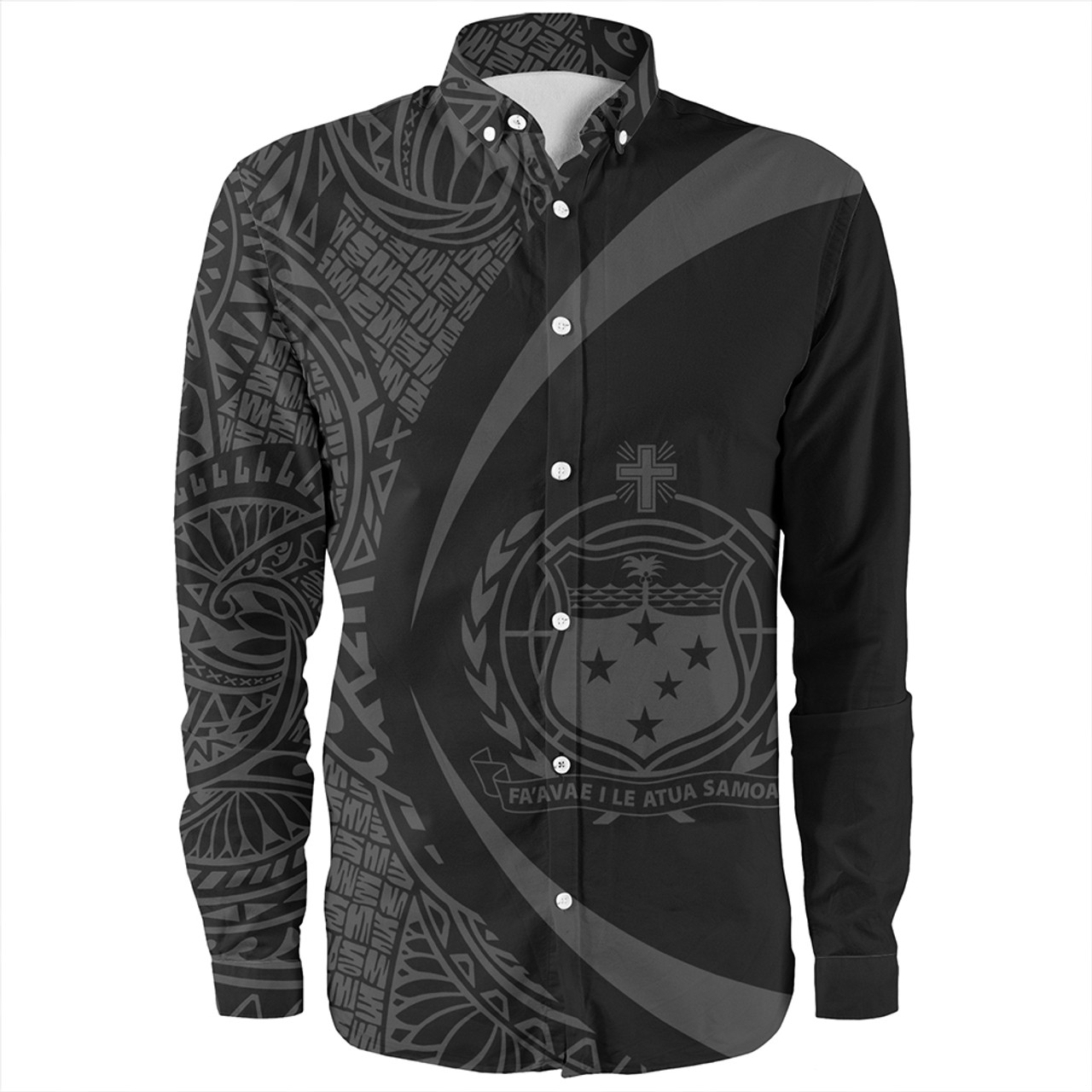 Samoa Long Sleeve Shirt Coat Of Arm Lauhala Gray Circle