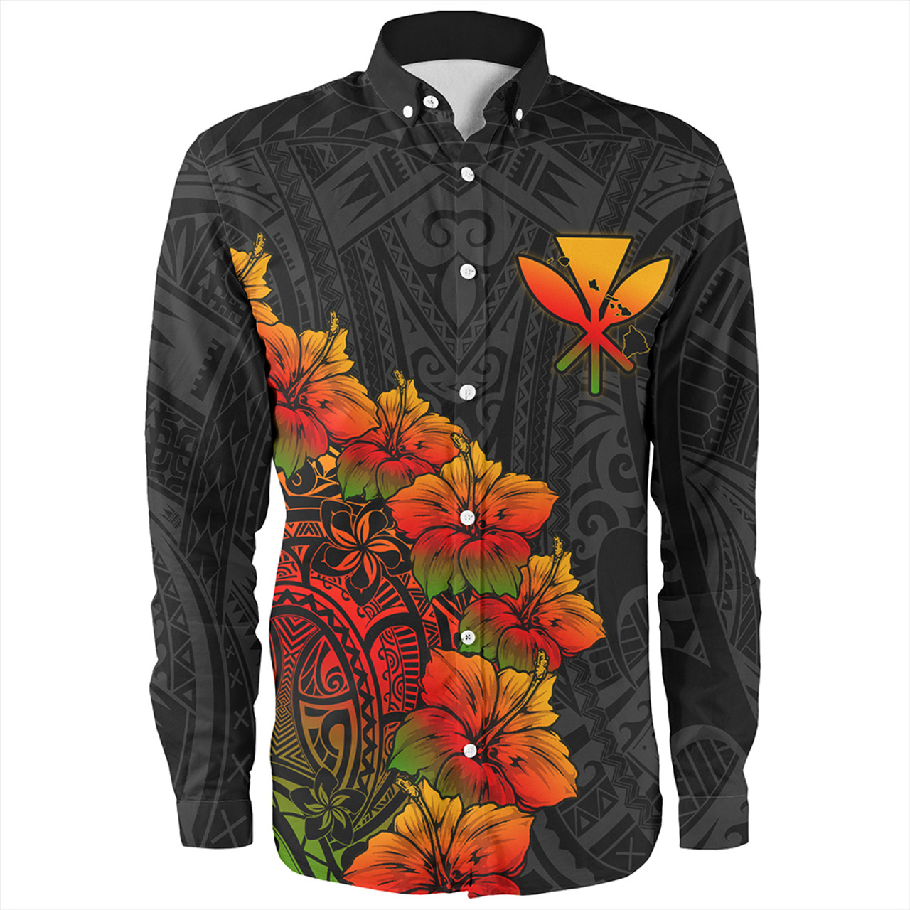 Hawaii Long Sleeve Shirt Hawaii Kanaka Map Style Tropical