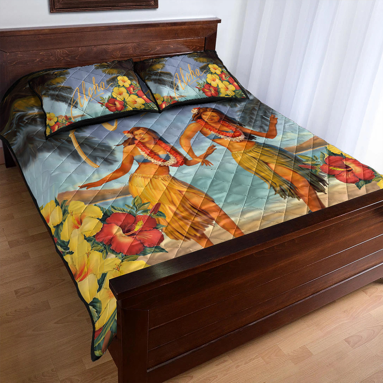 Hawaii Quilt Bed Set Aloha Hula Dance Hibiscus