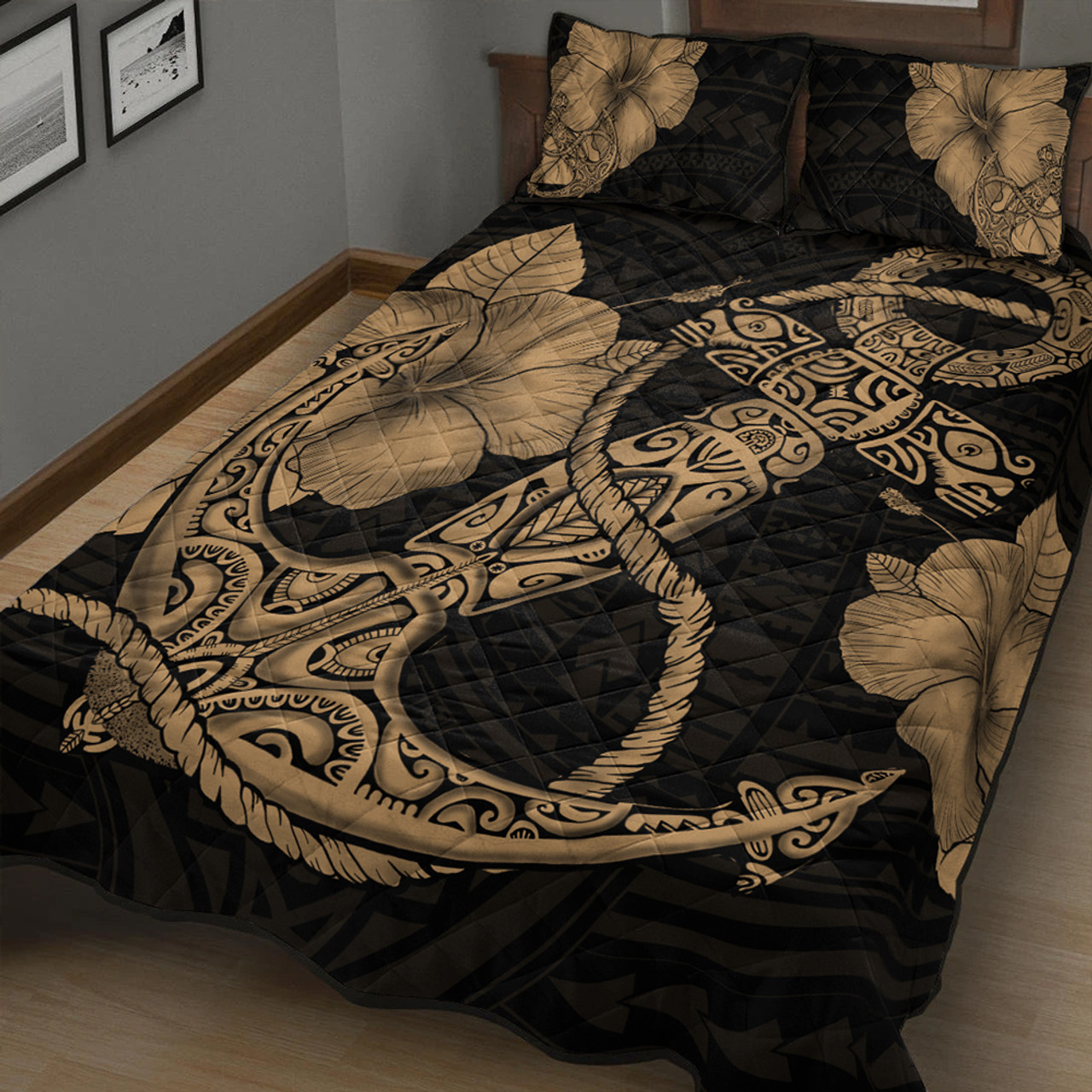 Hawaii Quilt Bed Set Anchor Poly Tribal Gold
