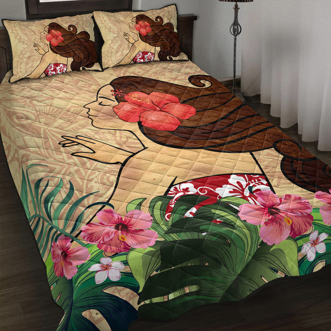 Hawaii Quilt Bed Set Beautiful Hula Girl Hibiscus Tropical   Hawaii Bedding Set Beautiful Hula Girl Hibiscus Tropical 4  76380.1668567607 