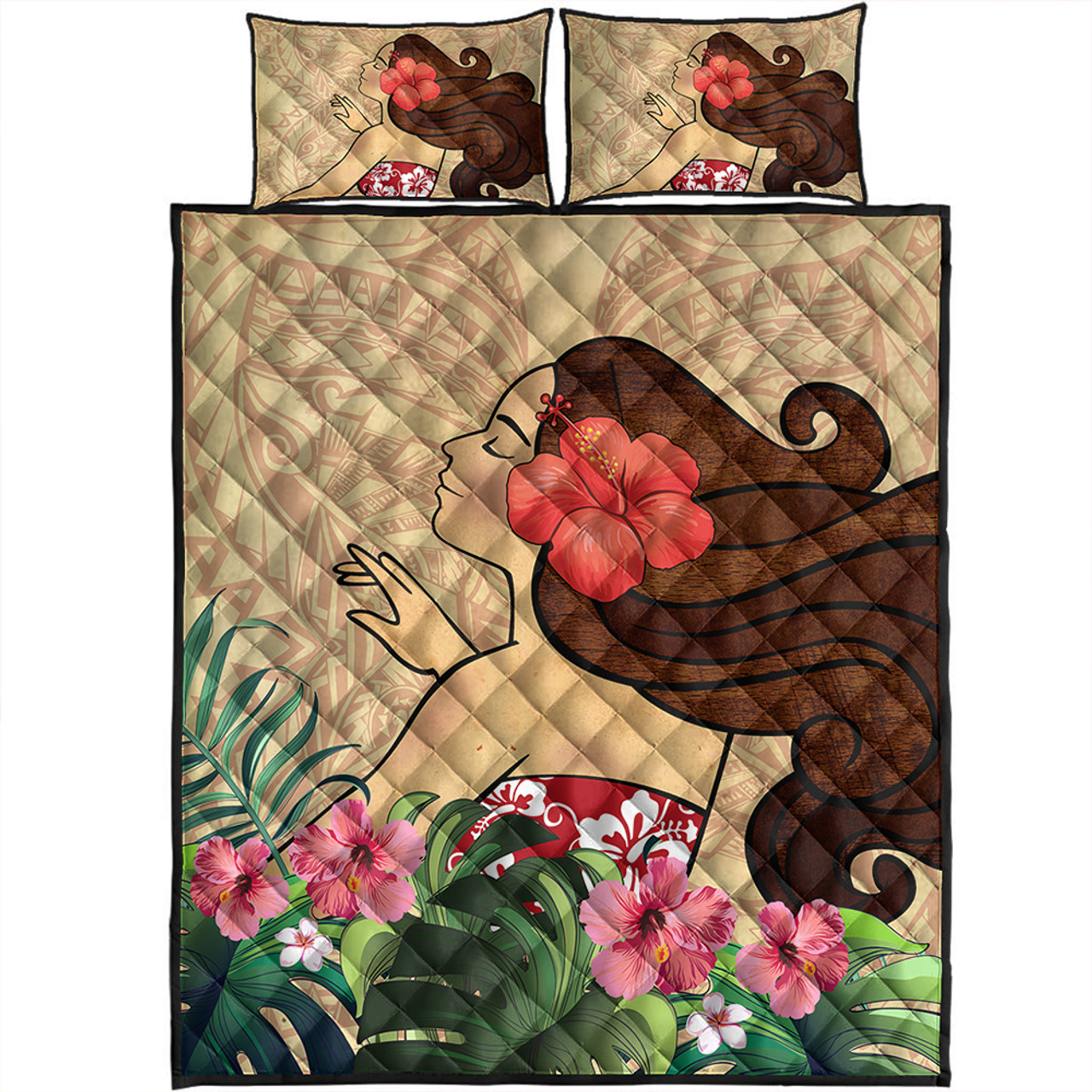 Hawaii Quilt Bed Set Beautiful Hula Girl Hibiscus Tropical   Hawaii Bedding Set Beautiful Hula Girl Hibiscus Tropical  67862.1668567607 