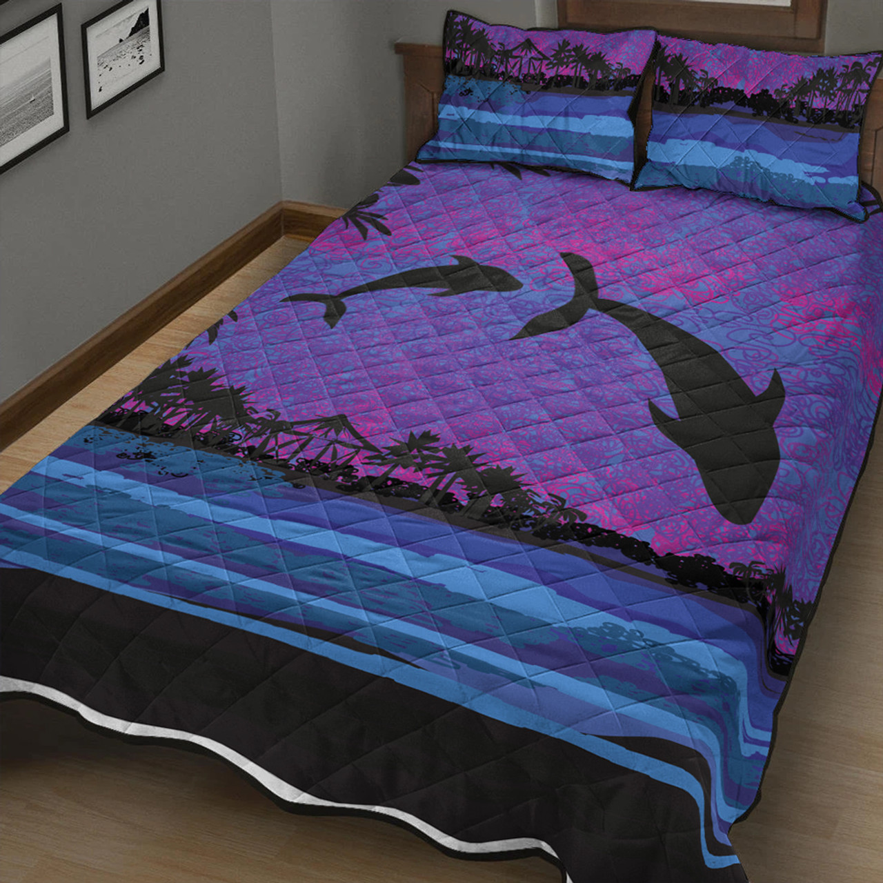 Hawaii Quilt Bed Set Dolphin Dance In Night