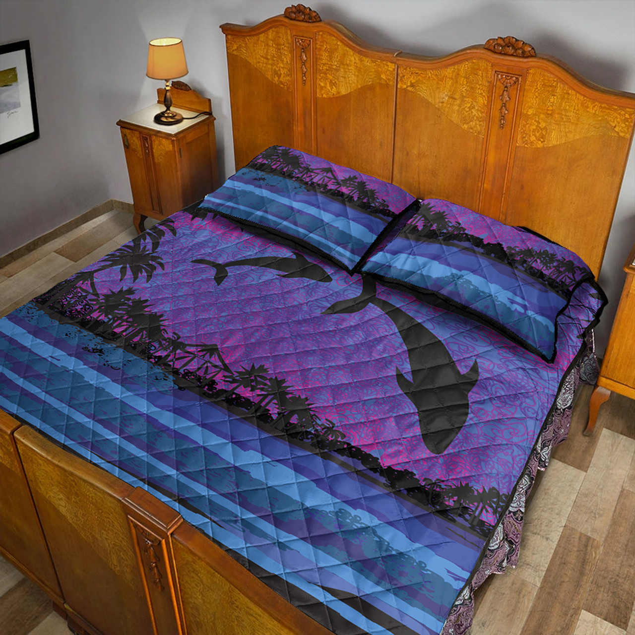 Hawaii Quilt Bed Set Dolphin Dance In Night