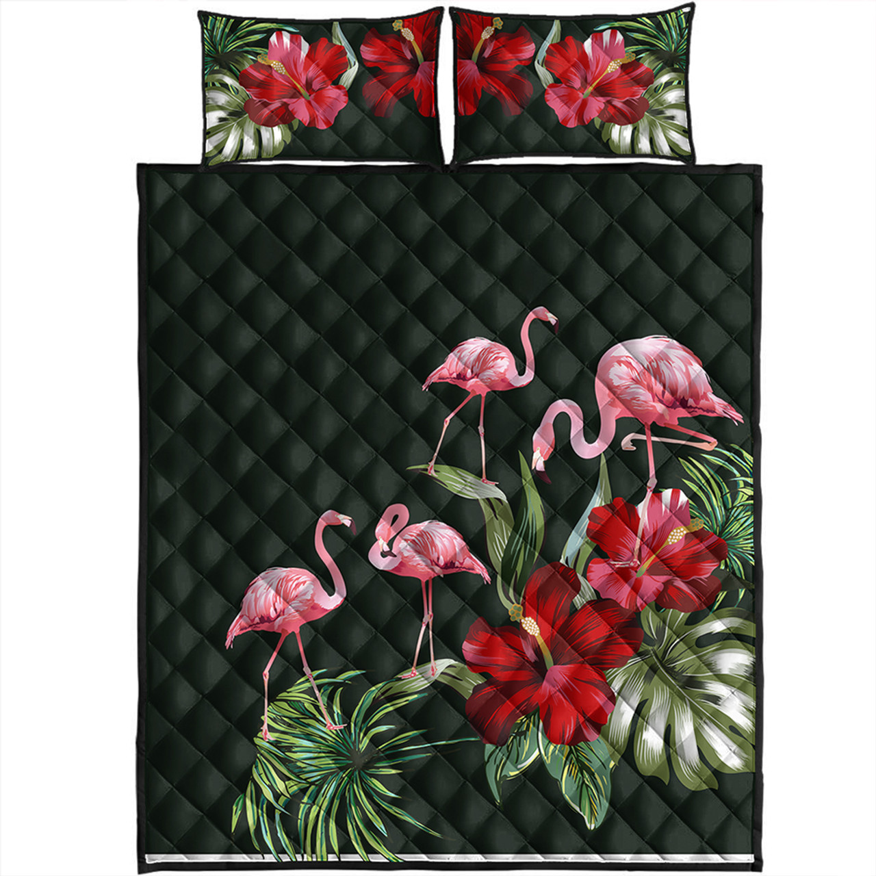 Hawaii Quilt Bed Set Hibiscus Flamingo