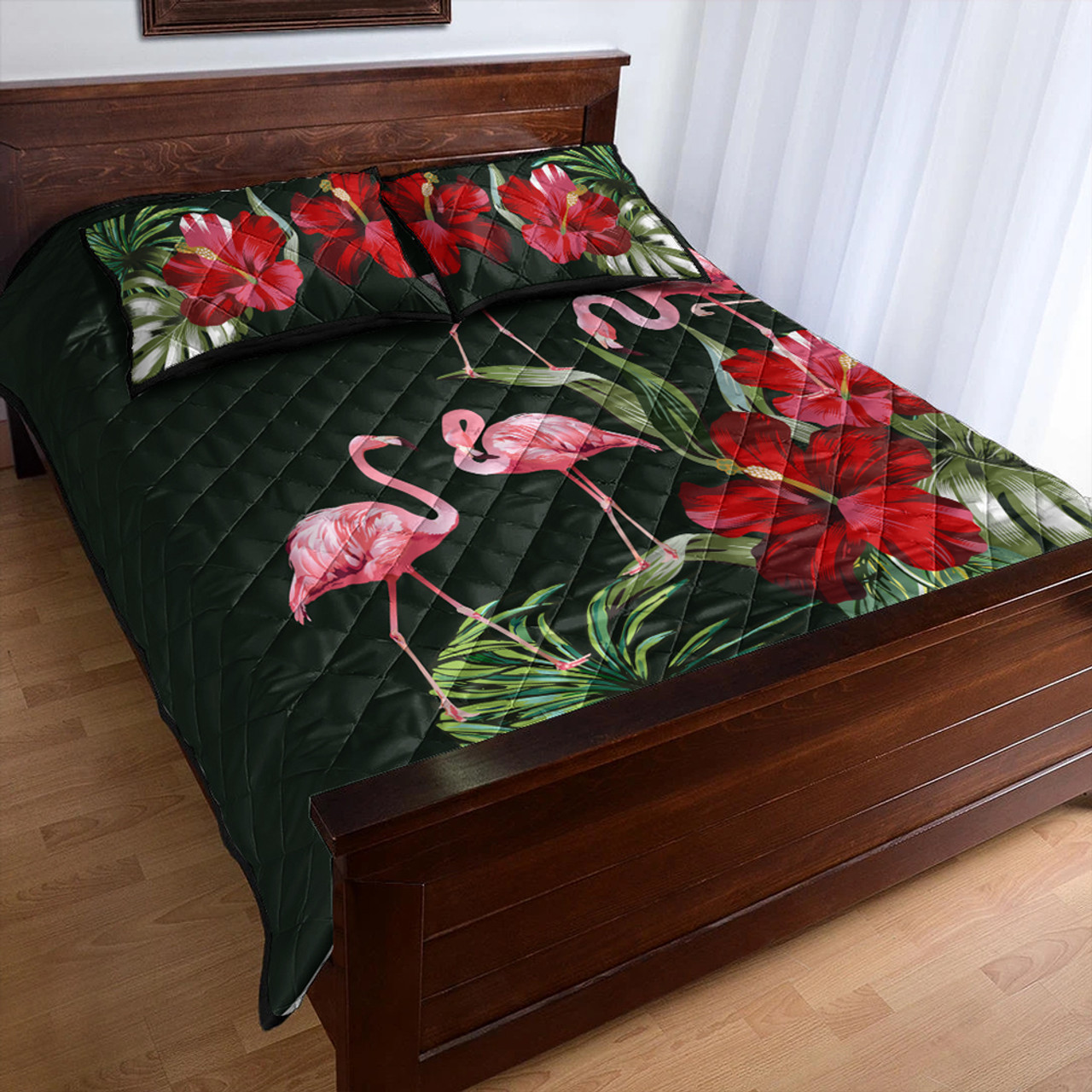 Hawaii Quilt Bed Set Hibiscus Flamingo