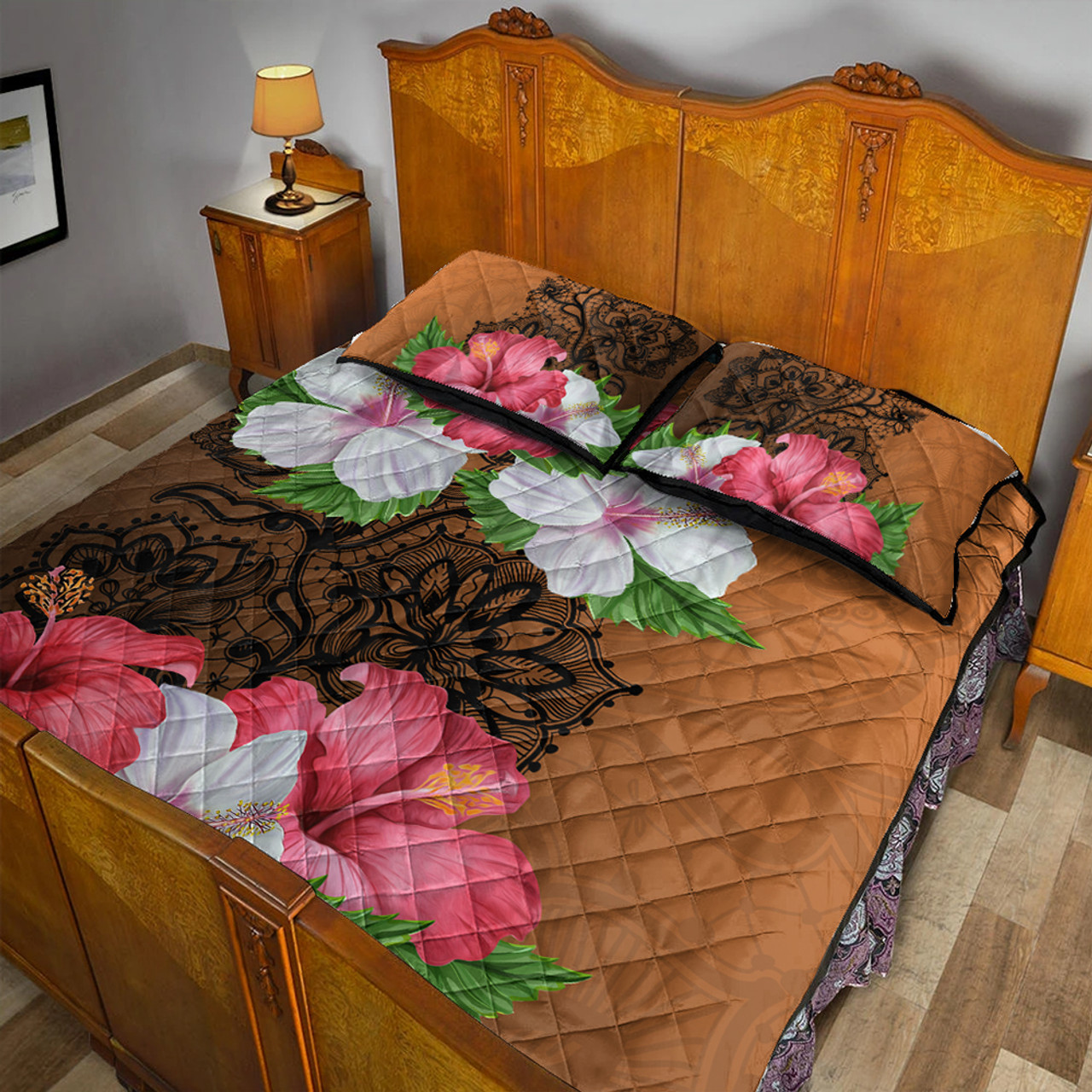 Hawaii Quilt Bed Set Hibiscus Flower Polynesia