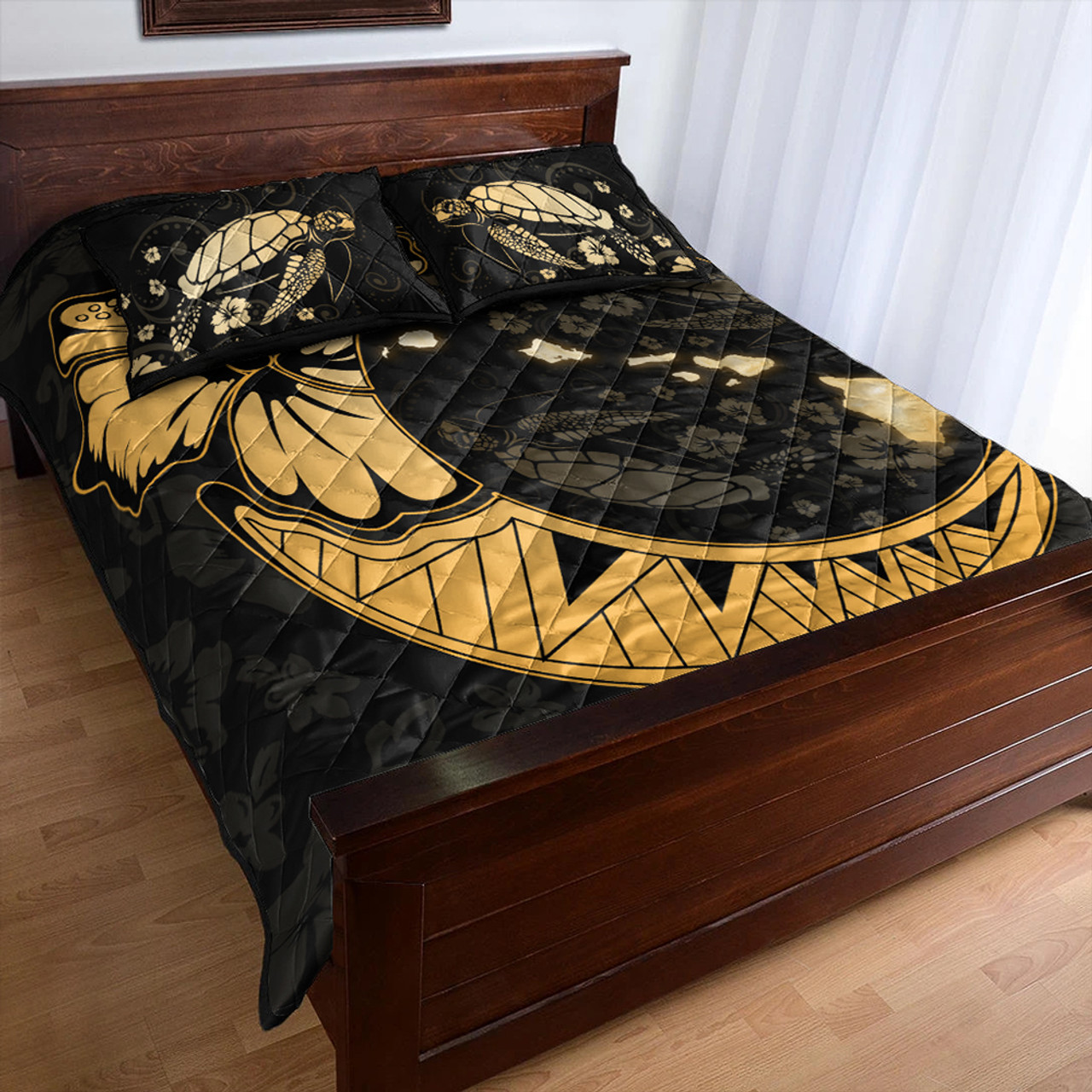 Hawaii Quilt Bed Set Hibiscus Map On The Moon