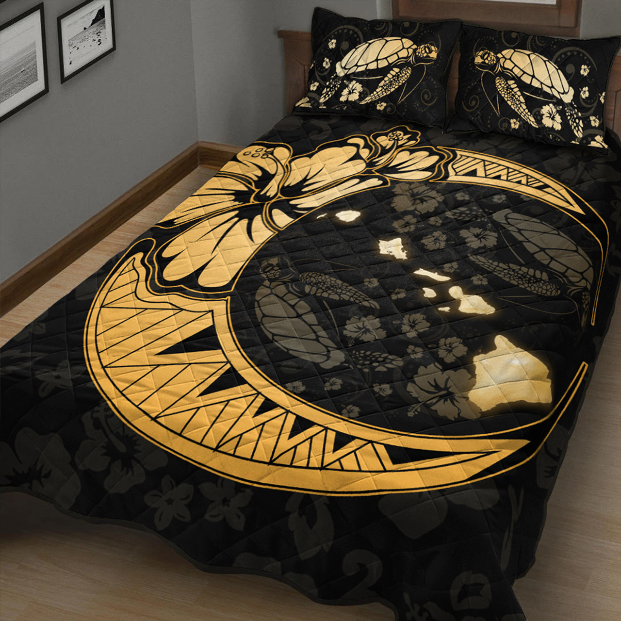 Hawaii Quilt Bed Set Hibiscus Map On The Moon