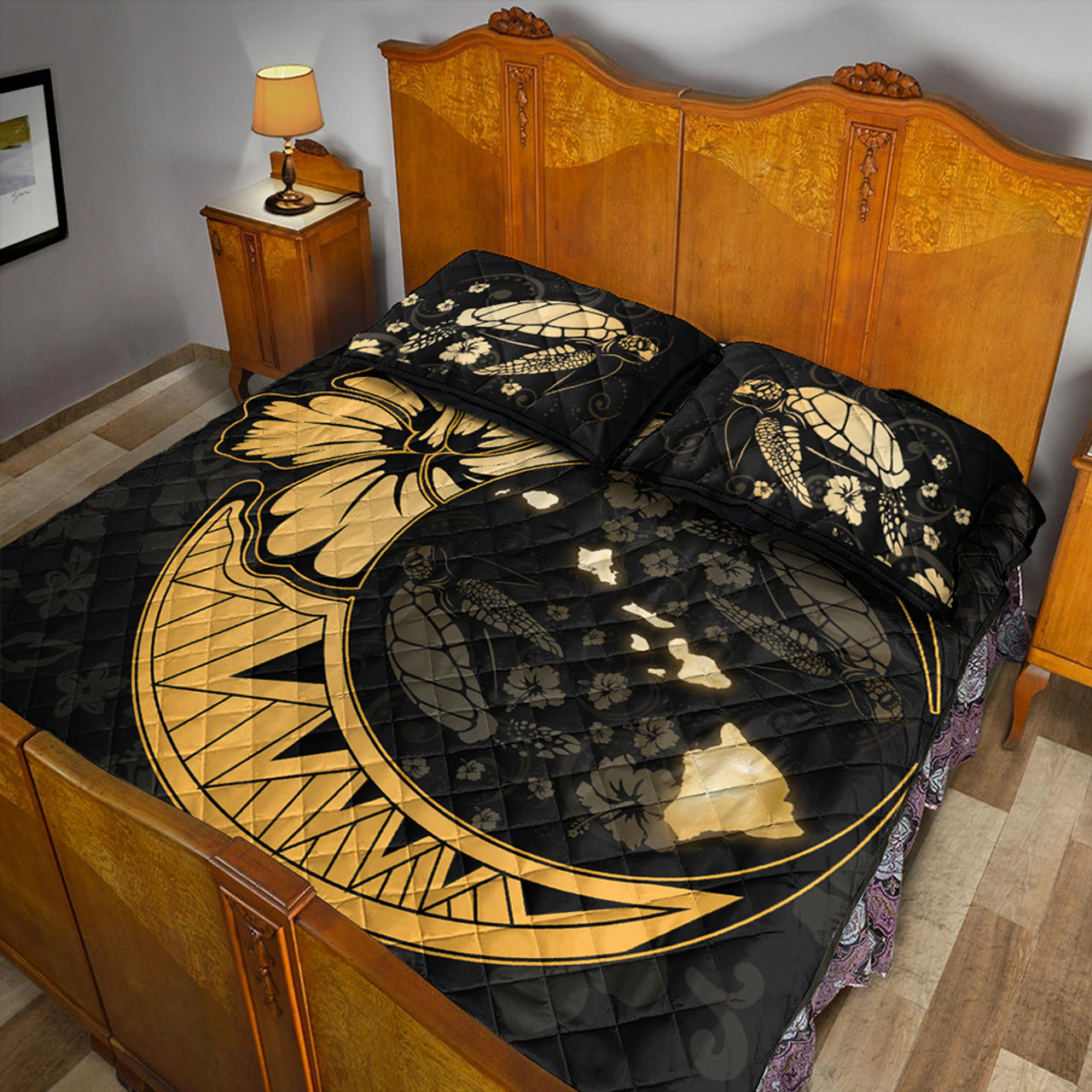 Hawaii Quilt Bed Set Hibiscus Map On The Moon