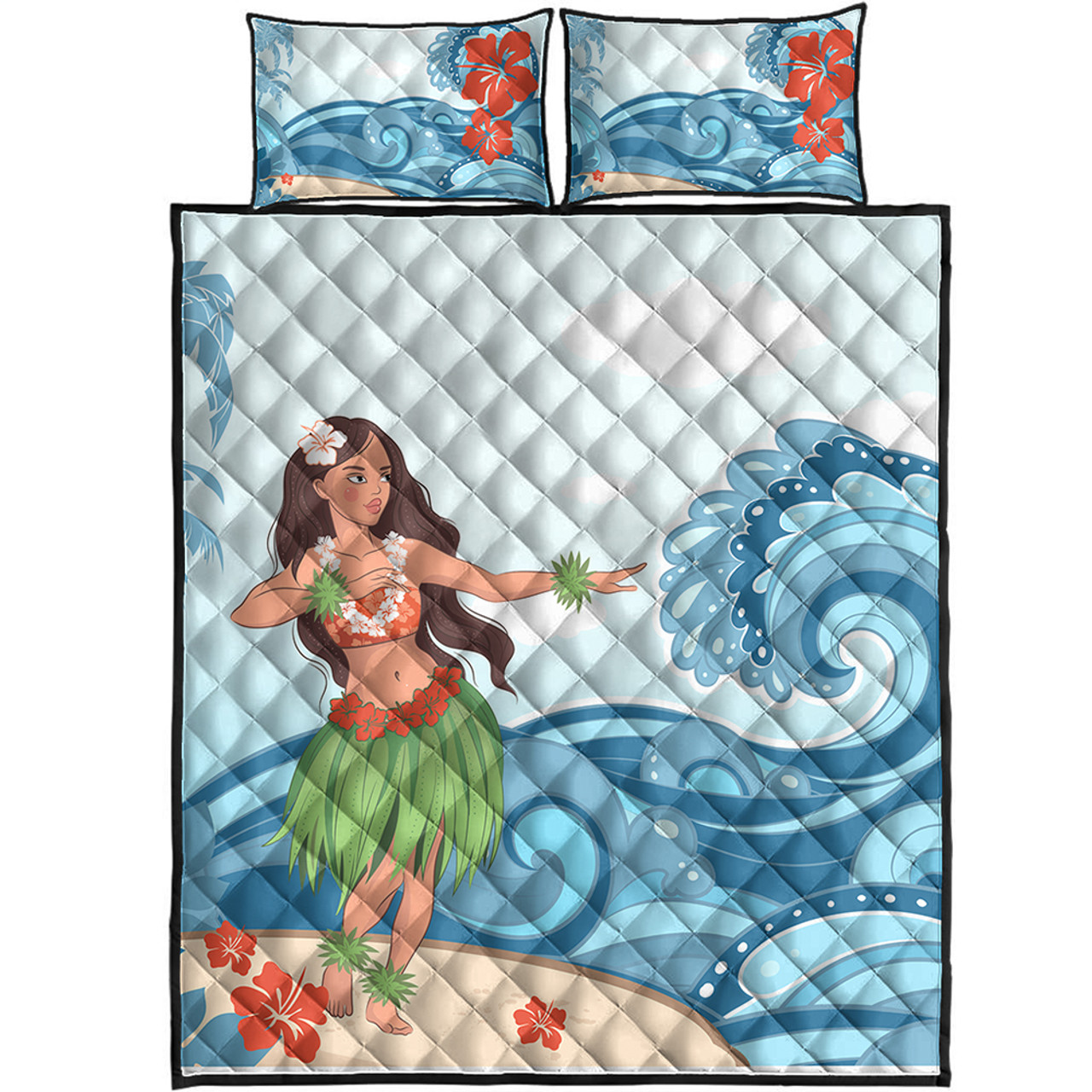 Hawaii Quilt Bed Set Hula Dance Cartoon