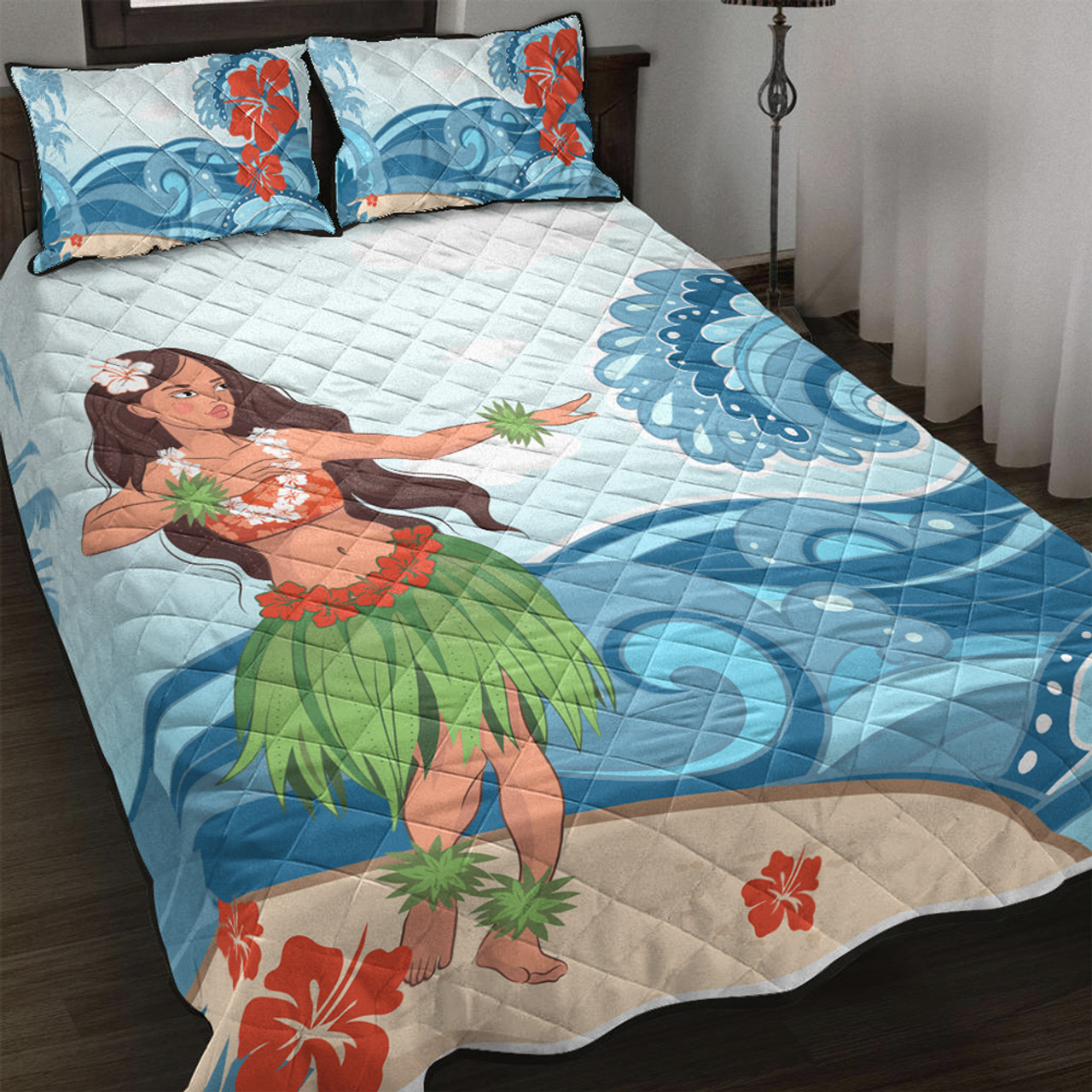 Hawaii Quilt Bed Set Hula Dance Cartoon