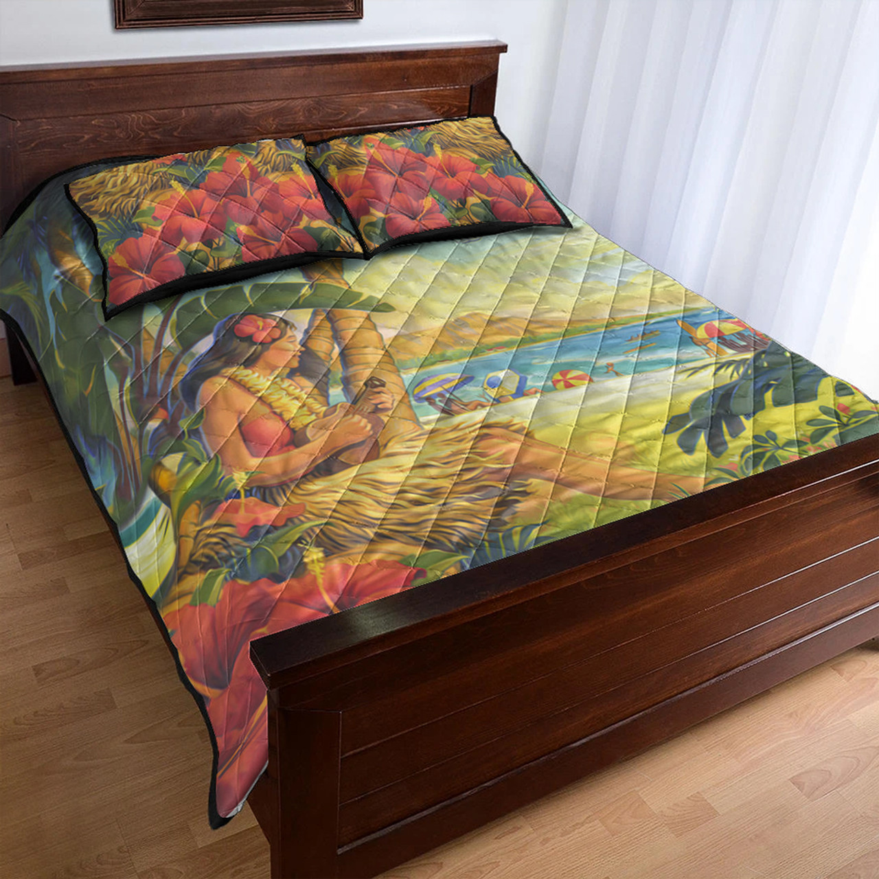 Hawaii Quilt Bed Set Hula Girl Hola Beach