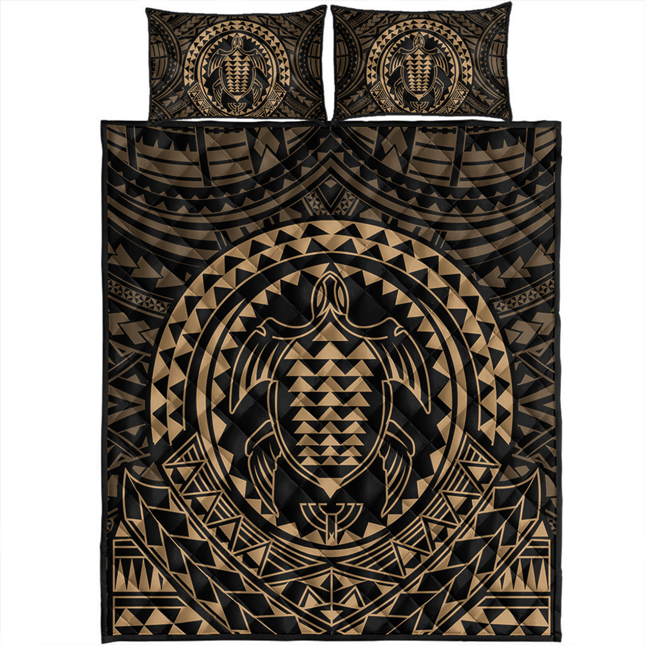 Hawaii Quilt Bed Set Kakau Honu Arc Polynesian Gold