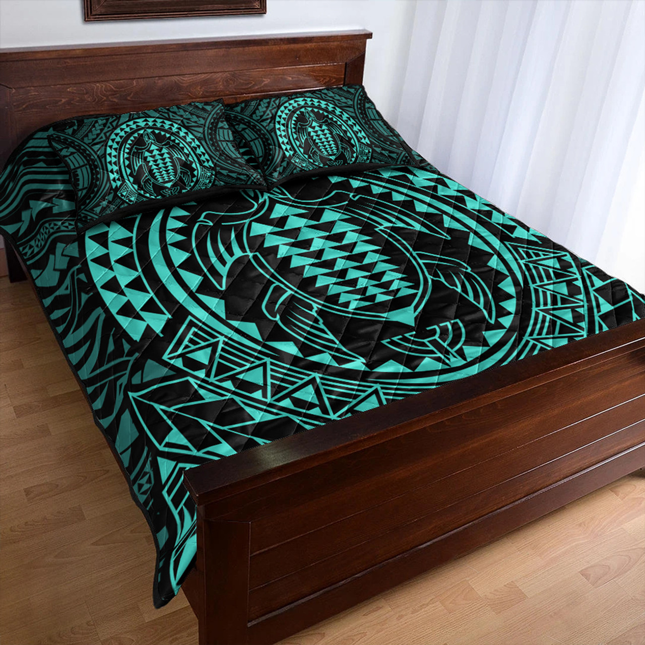 Hawaii Quilt Bed Set Kakau Honu Arc Polynesian Turquoise