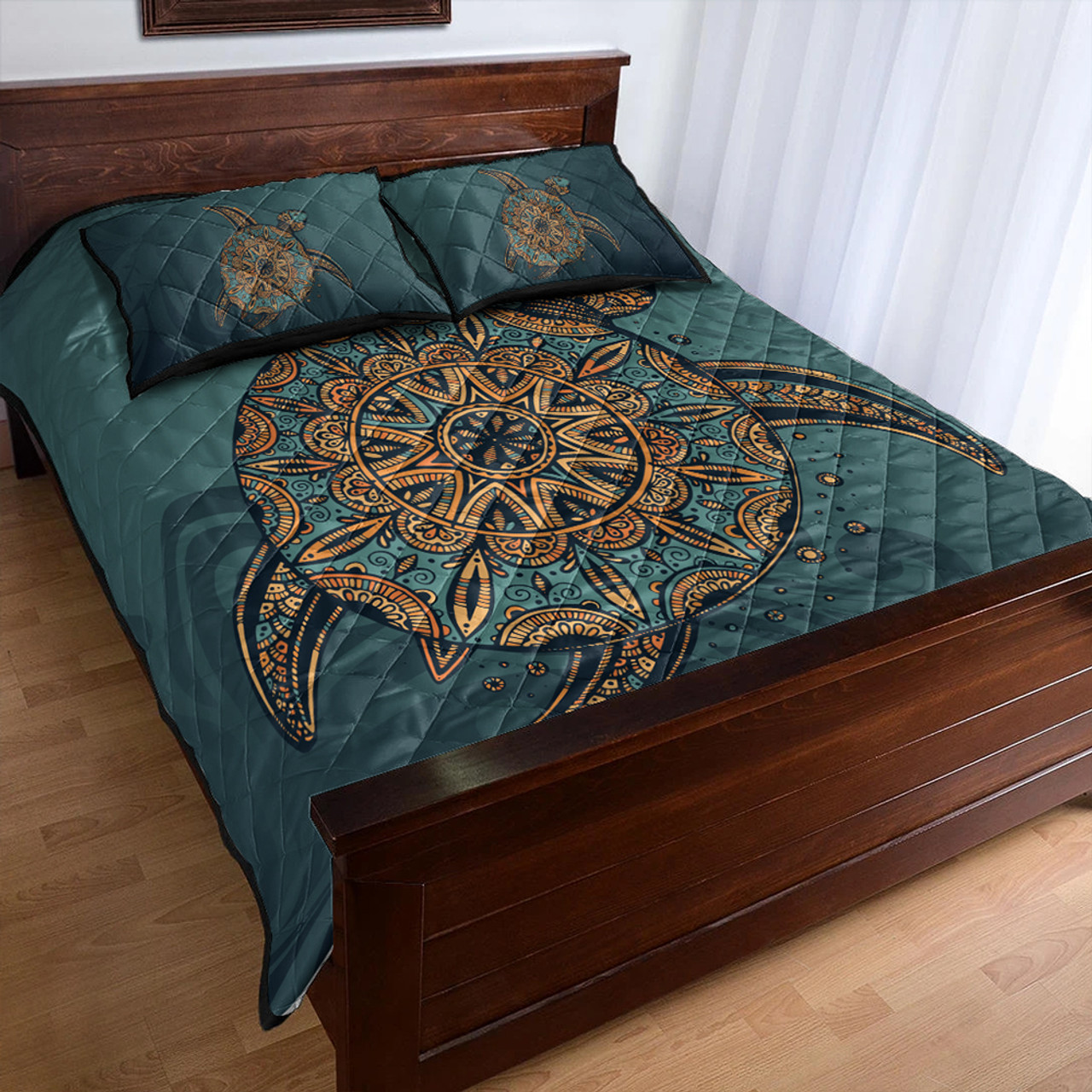 Hawaii Quilt Bed Set Mandela Turtle Royal Blue