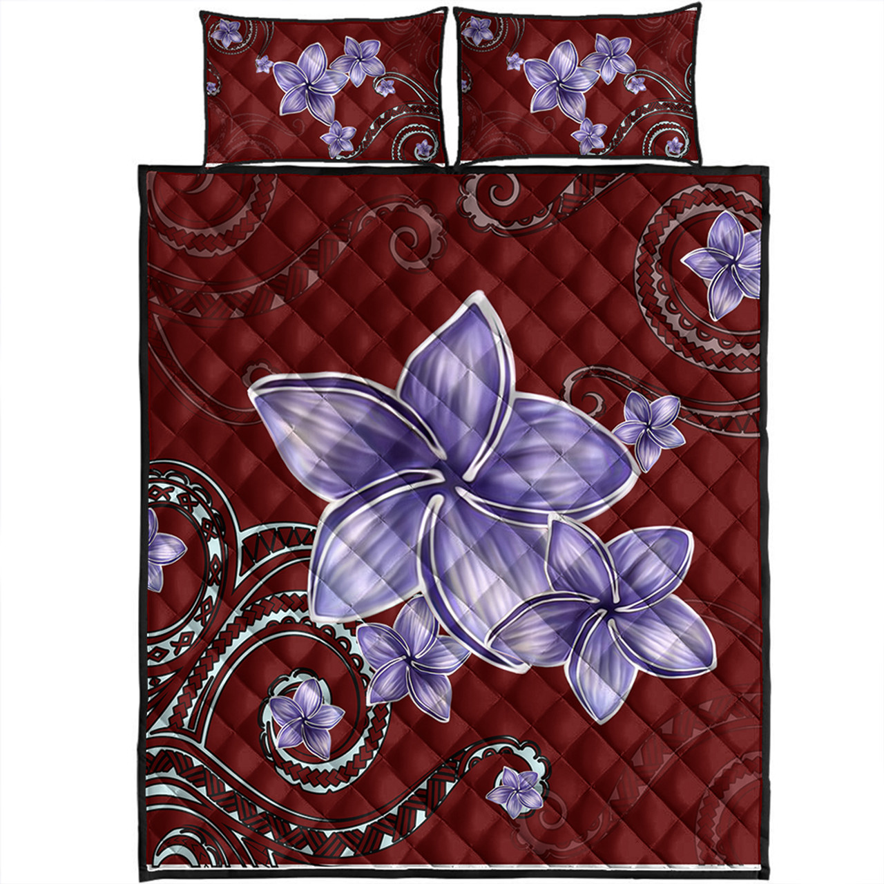 Hawaii Quilt Bed Set Plumeria Violet Polynesia Red