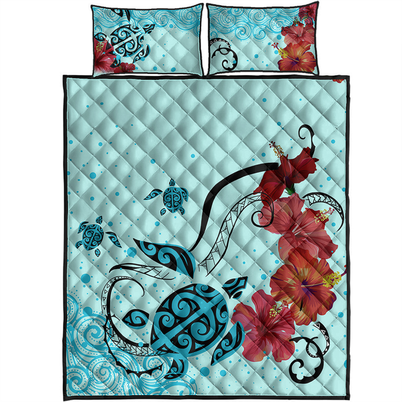 Hawaii Quilt Bed Set Sea Turtle Hibiscus