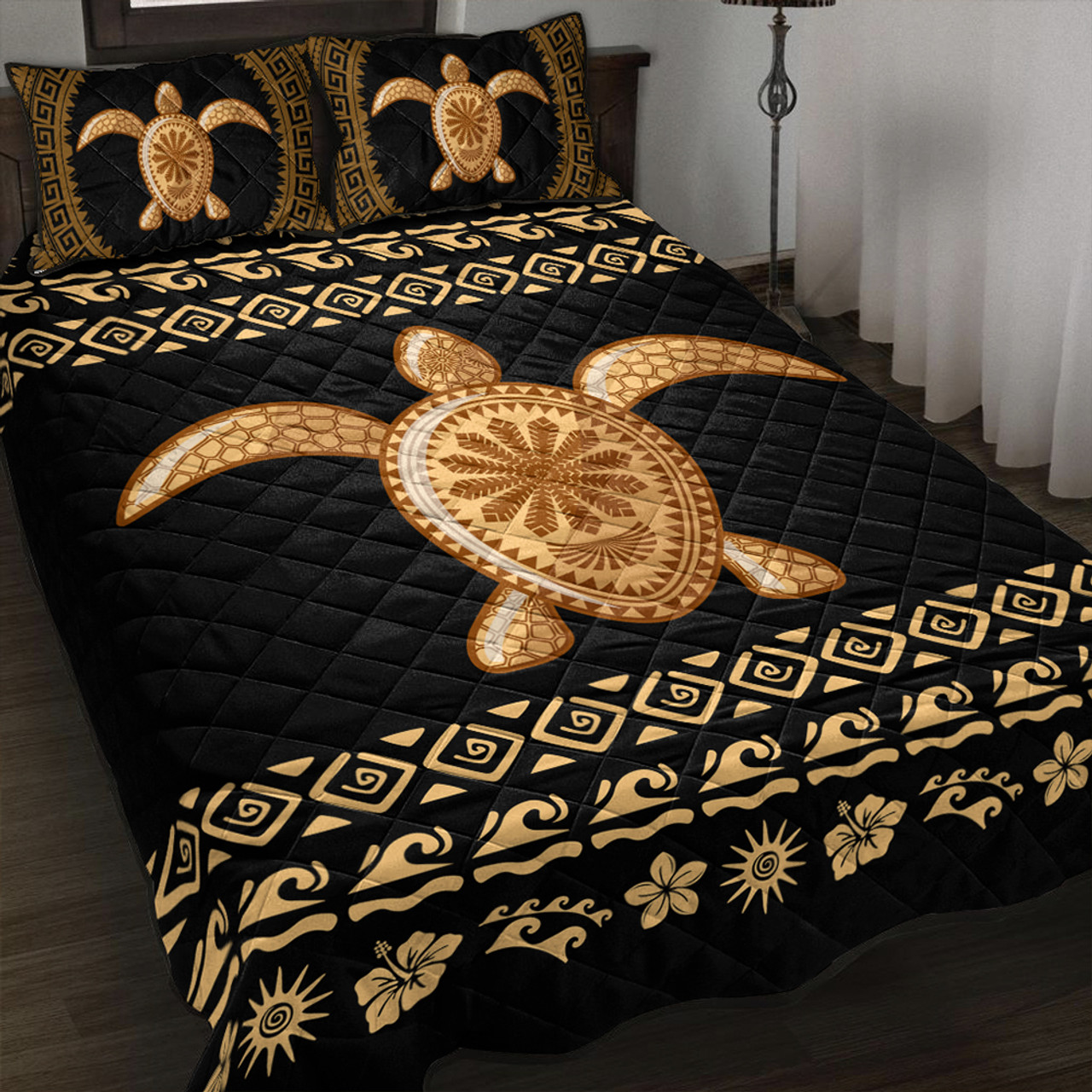 Hawaii Quilt Bed Set Traditional Turtle Pattern