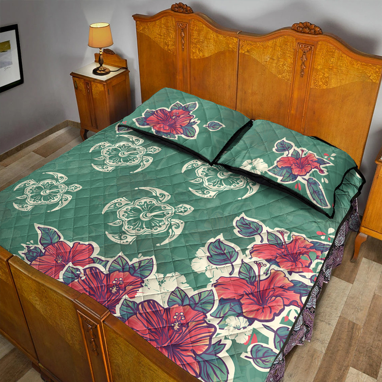 Hawaii Quilt Bed Set Turtle Hibiscus Summer