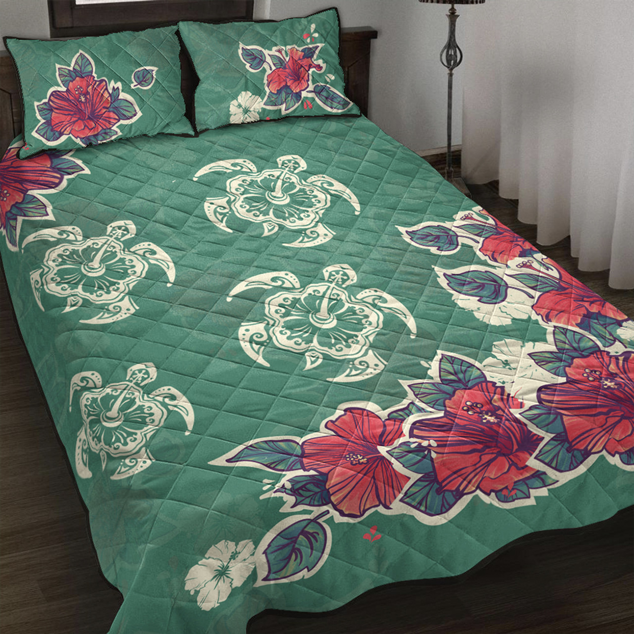 Hawaii Quilt Bed Set Turtle Hibiscus Summer