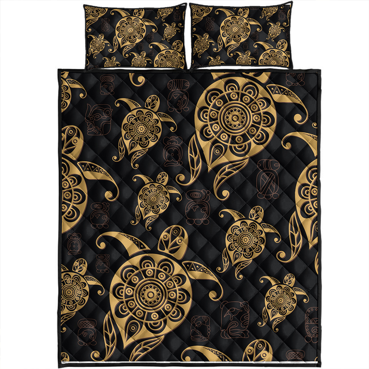 Hawaii Quilt Bed Set Turtle Pattern Golden